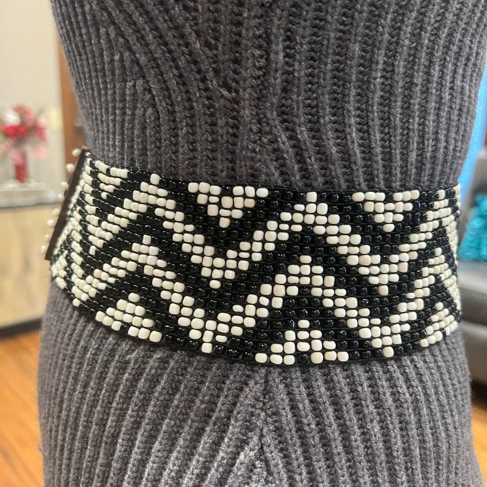 Anthropologie Black and White Beaded Belt - Picture 3 of 3